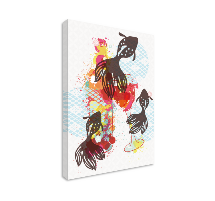 Rustic canvas wall art colorful fish shapes - TenStickers