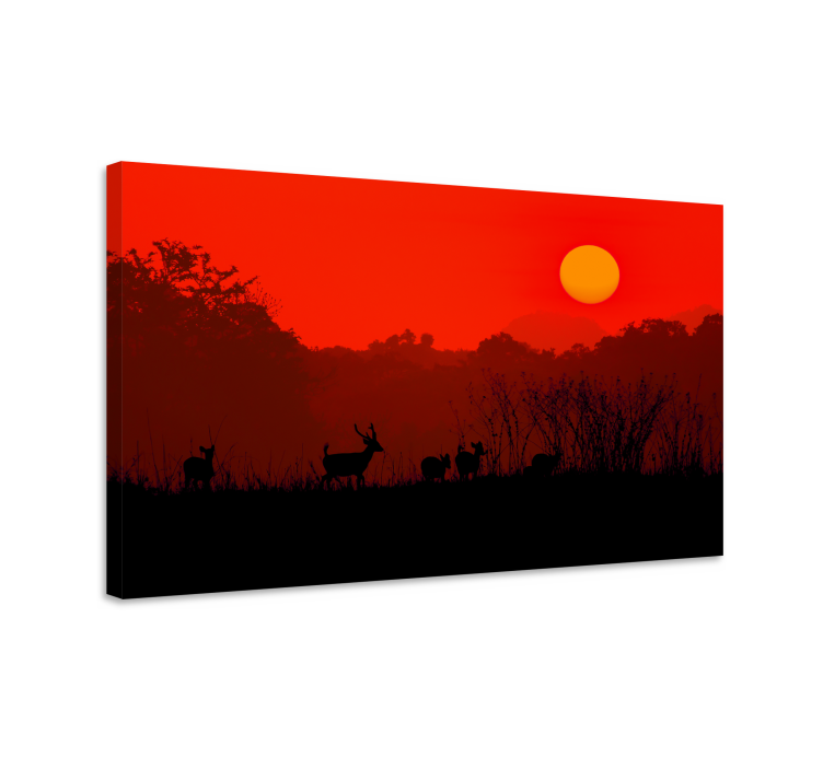 Stag canvas silhouetted stag sunset art - TenStickers