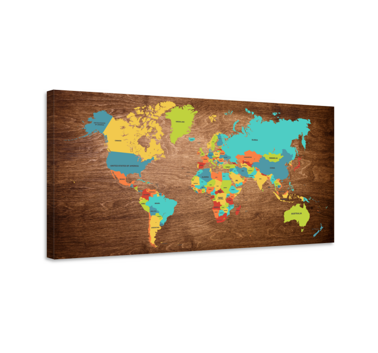 Wood texture world map canvas - TenStickers