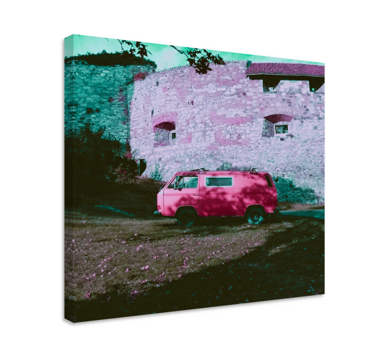 Abc canvas wall art vintage pink van - TenStickers