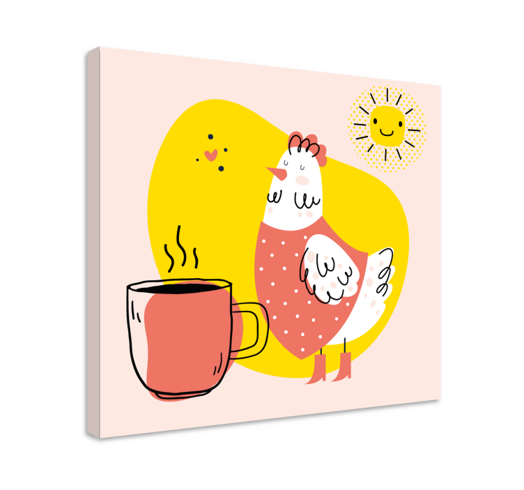 Animal canvas wall art cheerful chicken morning - TenStickers