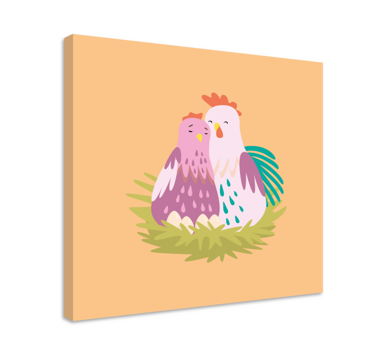 Animal canvas wall art couple of nesting chickens - TenStickers