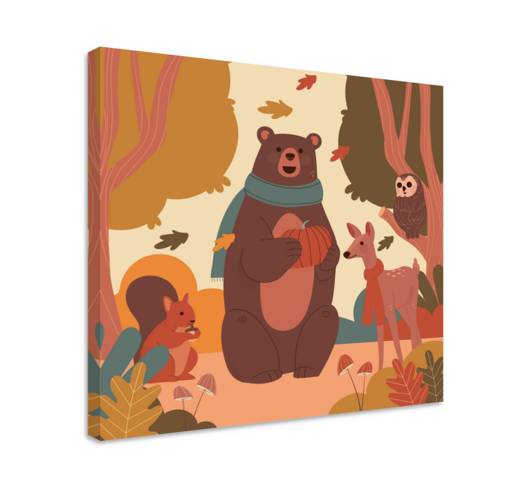 Happy animals in autumn forest nursery canvas - TenStickers