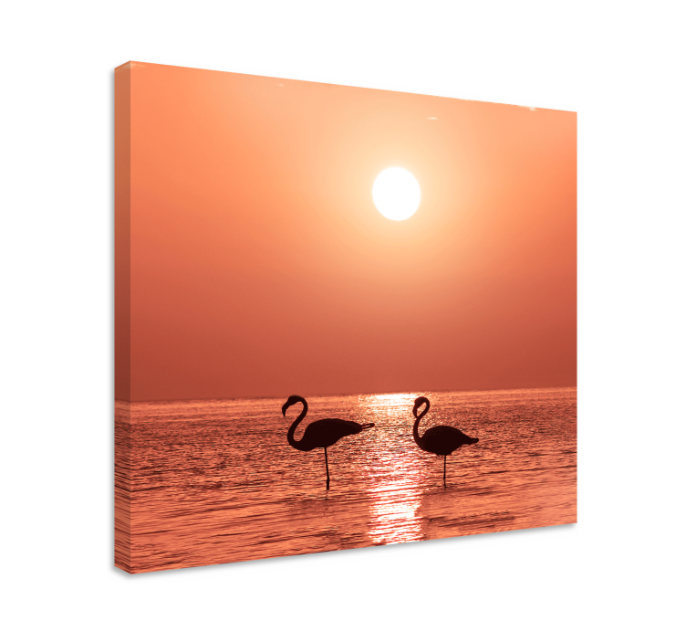 Bird canvas wall art flamingos at sunset - TenStickers