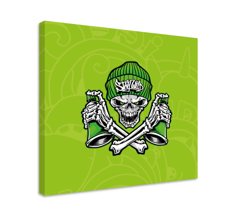 Green skull glasses graffiti  modern canvas - TenStickers