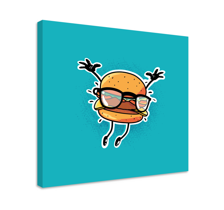 Quote canvas happy burger character art print - TenStickers