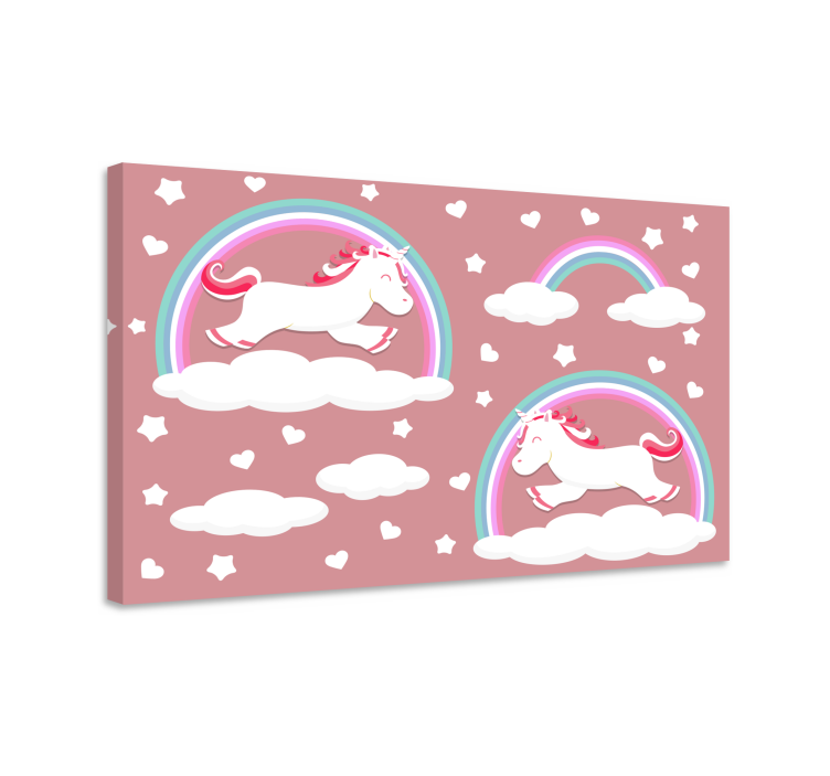 Sweet unicorns rainbows pattern nursery canvas - TenStickers