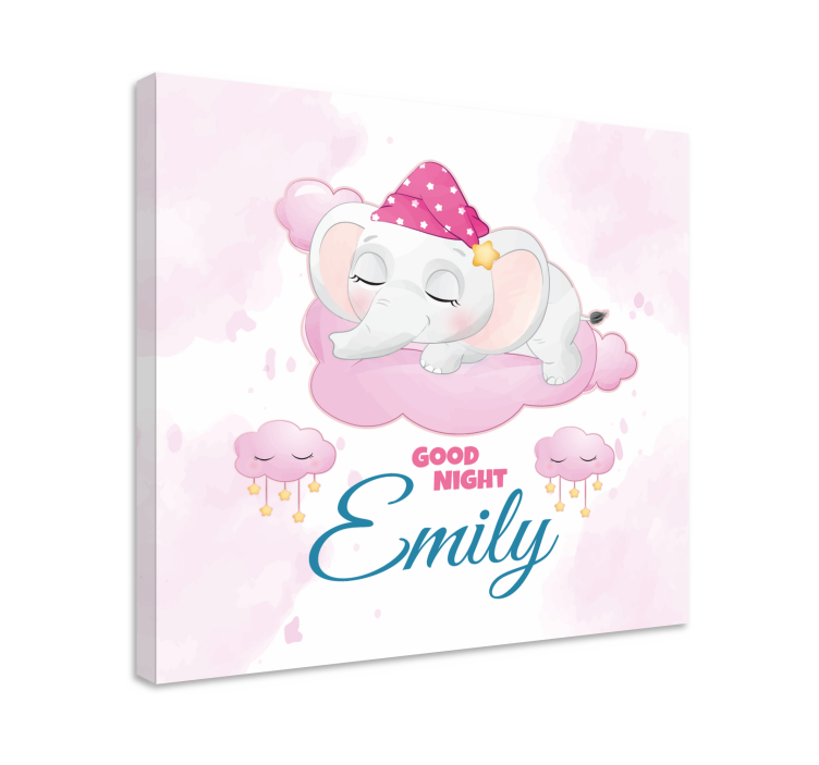 Cute elephant for girl name personalised canvas - TenStickers