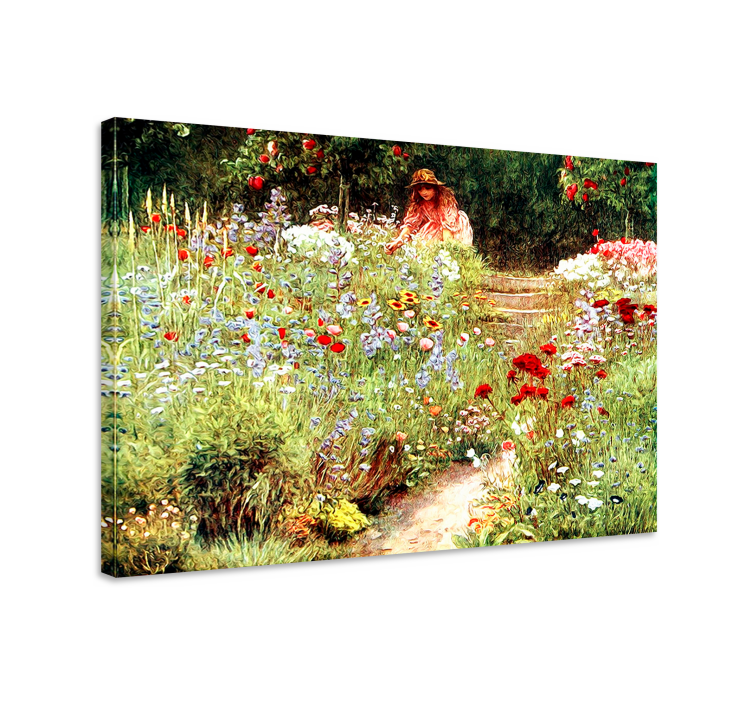 Flowers canvas girl in a flower garden - TenStickers