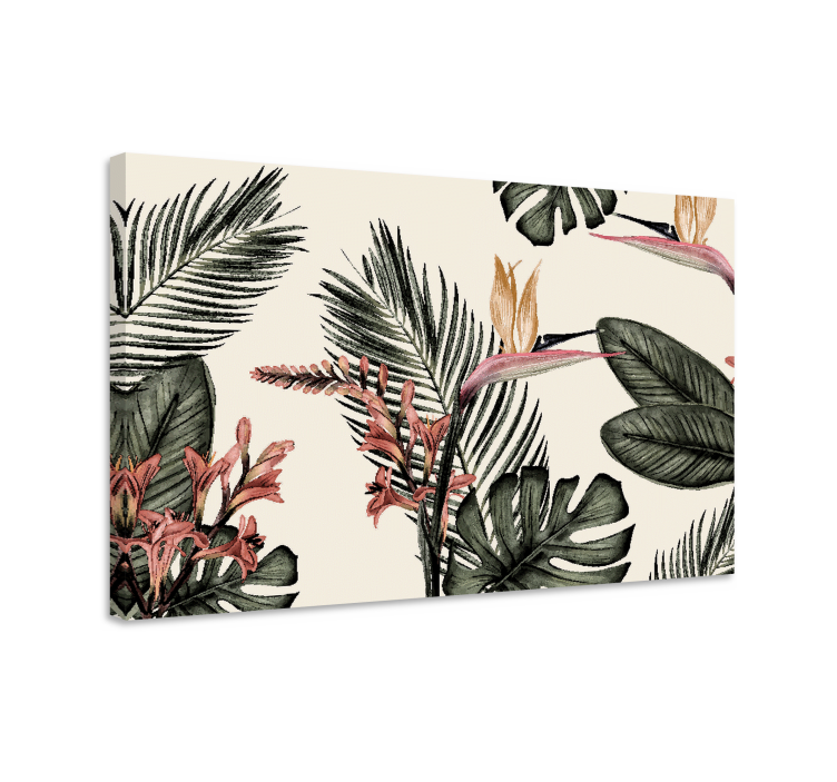 Tropical floral scene flowers canvas - TenStickers