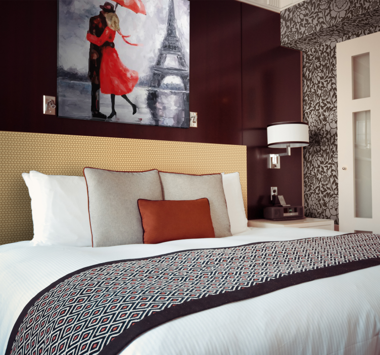 Elegant canvas wall art romantic paris embrace - TenStickers