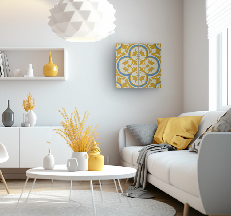 yellow hydraulic tile retro canvas - TenStickers