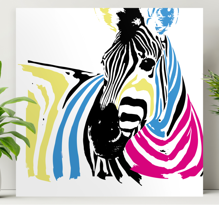 Animal canvas wall art zebra with bright stripes - TenStickers