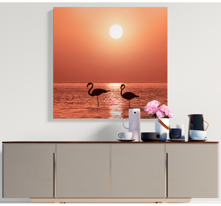 Bird canvas wall art flamingos at sunset - TenStickers