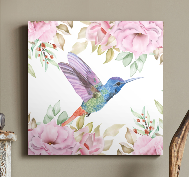Bird canvas wall art hummingbird among roses - TenStickers