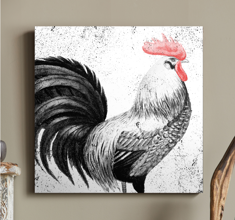 Black and red rooster bird canvas - TenStickers