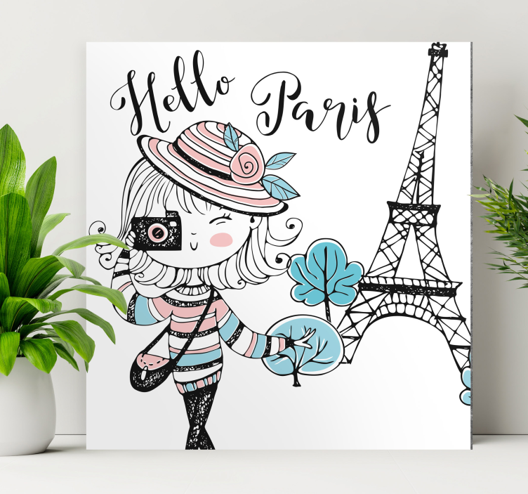 Cityscape wall art hello paris girl - TenStickers
