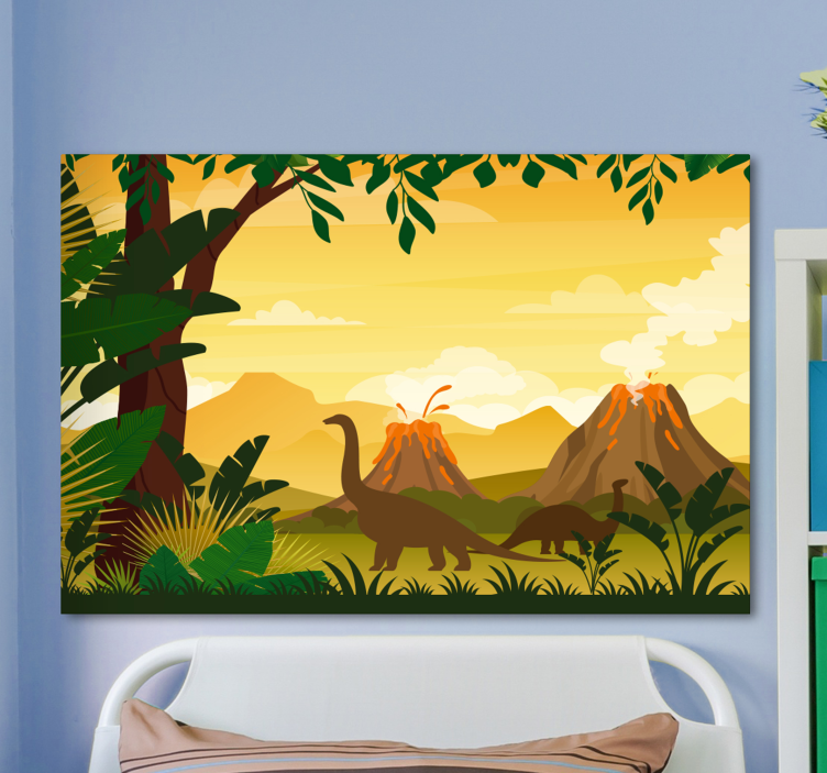 Dinosaur canvas wall art dinosaurs among volcanoes - TenStickers