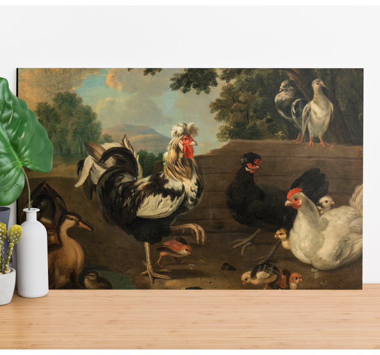 Dog wall art farmyard roosters gathering - TenStickers