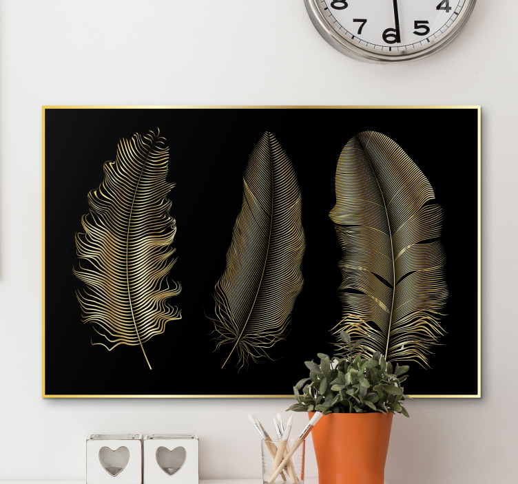 Feather canvas wall art gold leaf designs - TenStickers