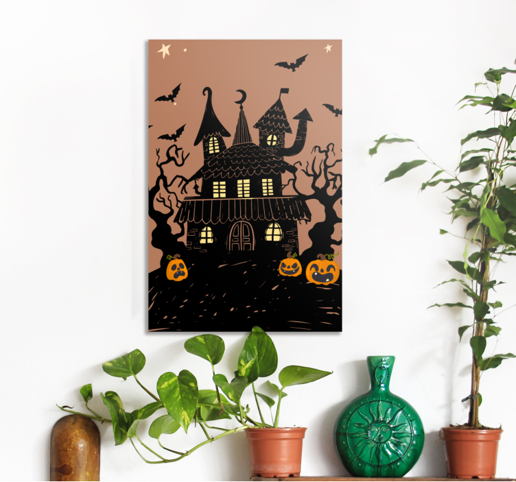 Floral canvas wall art haunted house scene - TenStickers