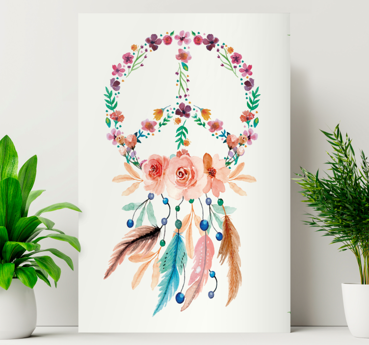 Flowers canvas floral peace sign - TenStickers