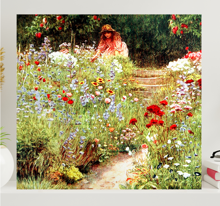 Flowers canvas girl in a flower garden - TenStickers