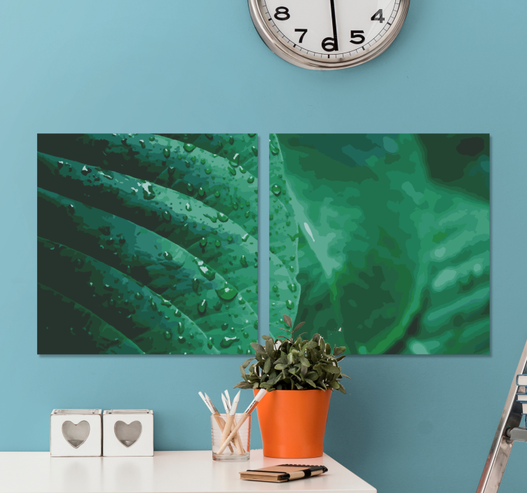 Flowers canvas vibrant green leaves - TenStickers