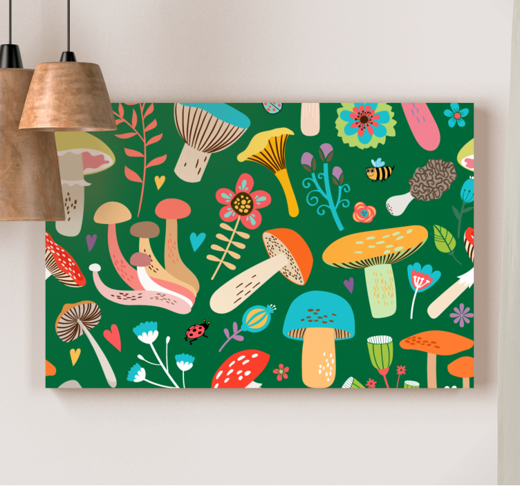 Flowers canvas with colorful mushroom design - TenStickers