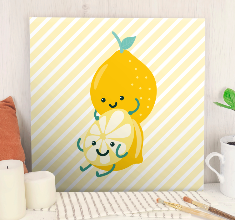 Fruit canvas wall art cute lemons embrace - TenStickers