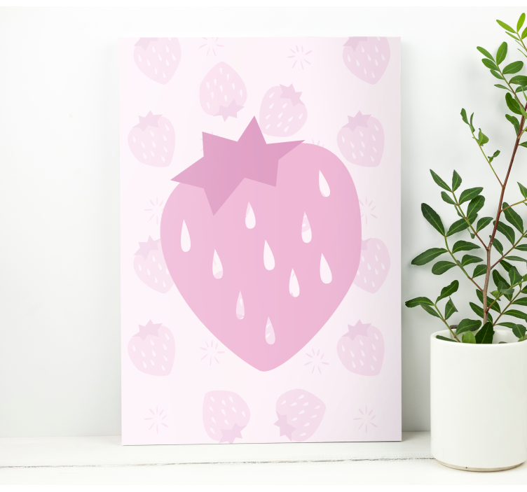 Fruit canvas wall art pink heart strawberry - TenStickers