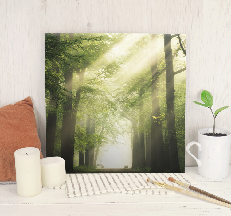 Green forest with the sun  landscape canvas - TenStickers