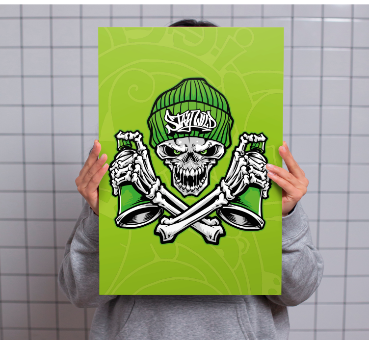 Green skull glasses graffiti  modern canvas - TenStickers