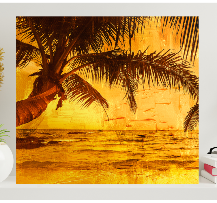 Landscape canvas sunset palm scene - TenStickers