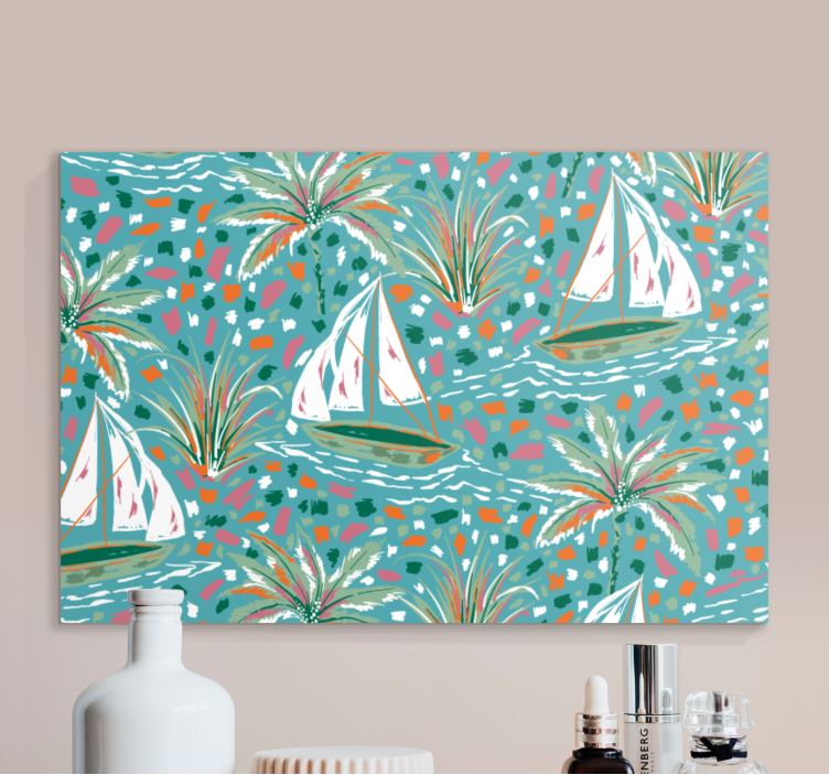 Nautical canvas art sailboats and palms - TenStickers