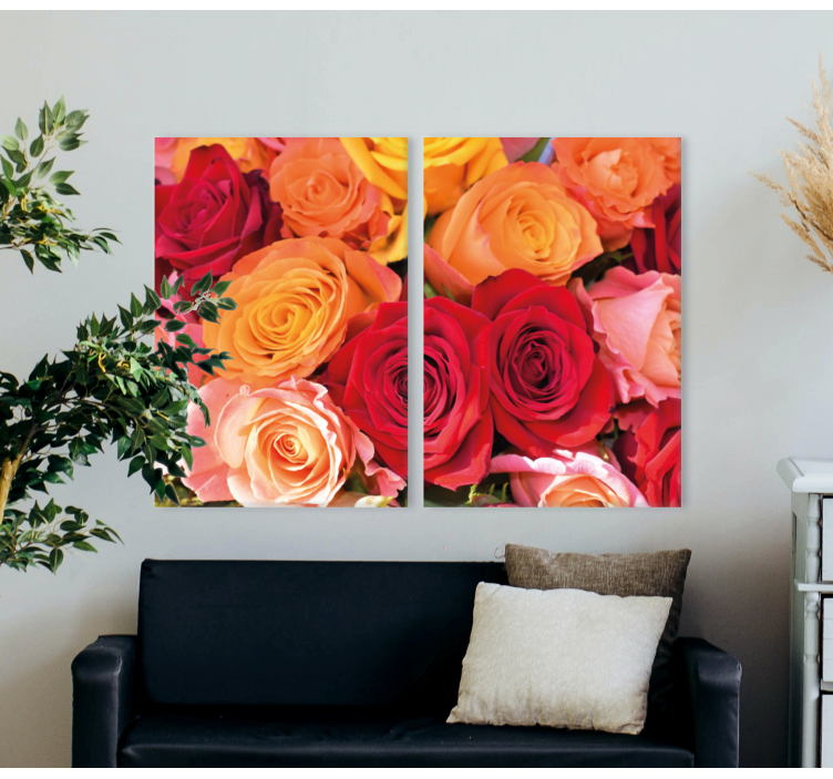 Orange red and pink roses flower canvas - TenStickers