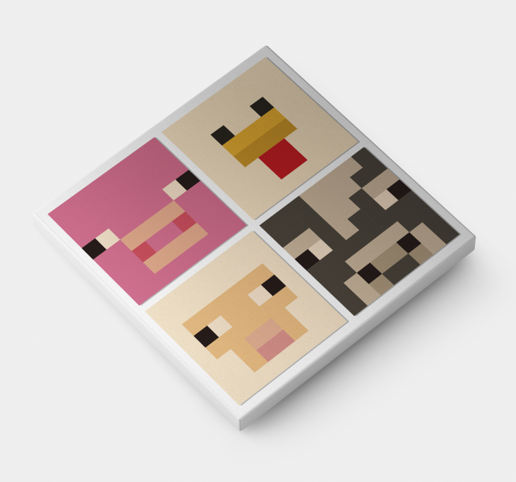 pixel art animal faces video game canvas art - TenStickers