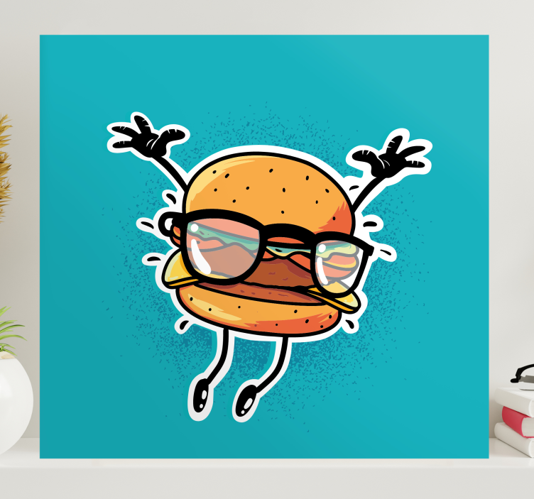 Quote canvas happy burger character art print - TenStickers