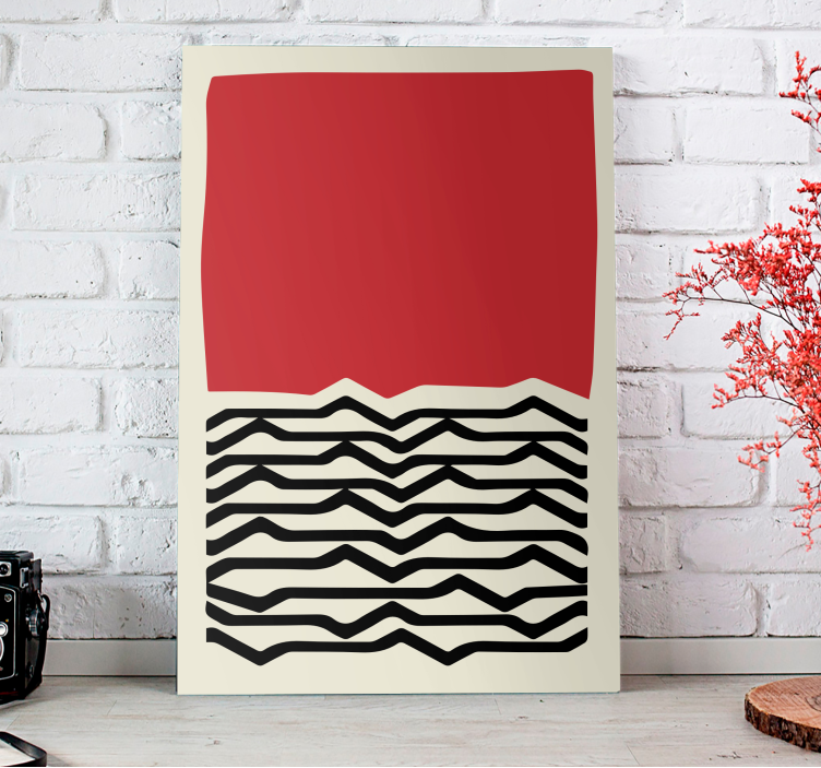Red painting with irregular black lines canvas - TenStickers