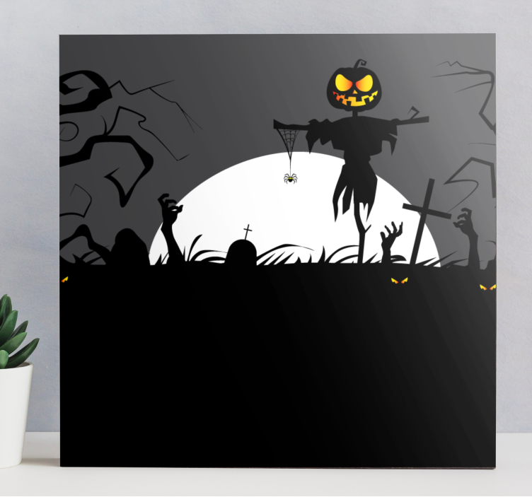 Retro canvas haunted pumpkin scene - TenStickers