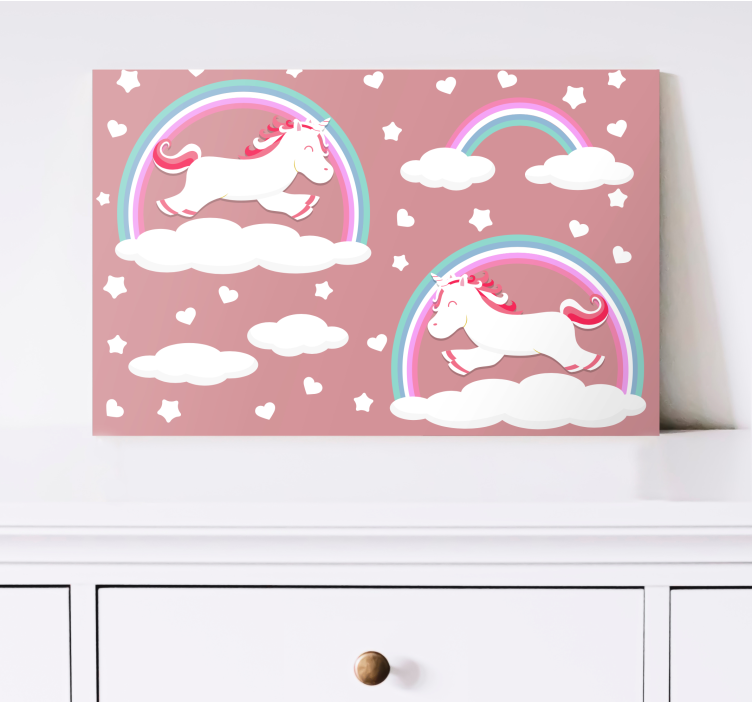 Sweet unicorns rainbows pattern nursery canvas - TenStickers