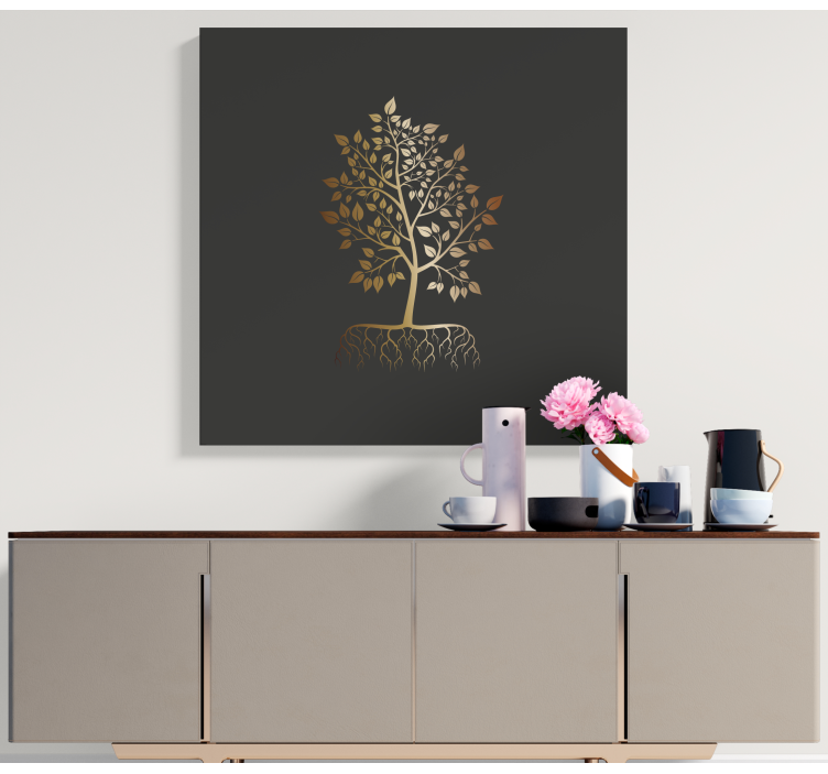 Tree canvas wall art golden leafed tree - TenStickers