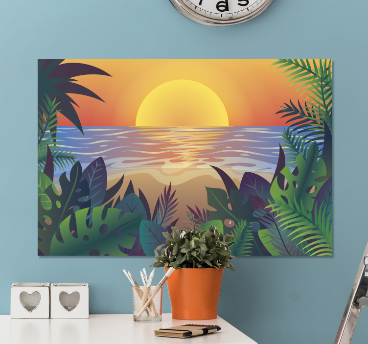 Tropical Sunset Panorama landscape canvas - TenStickers