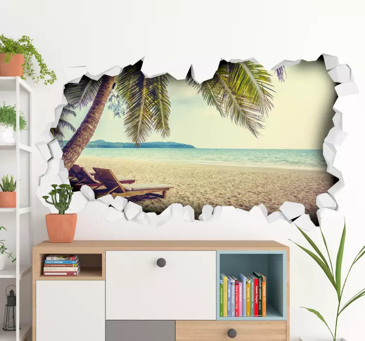 3D Beach View Wall Sticker - TenStickers