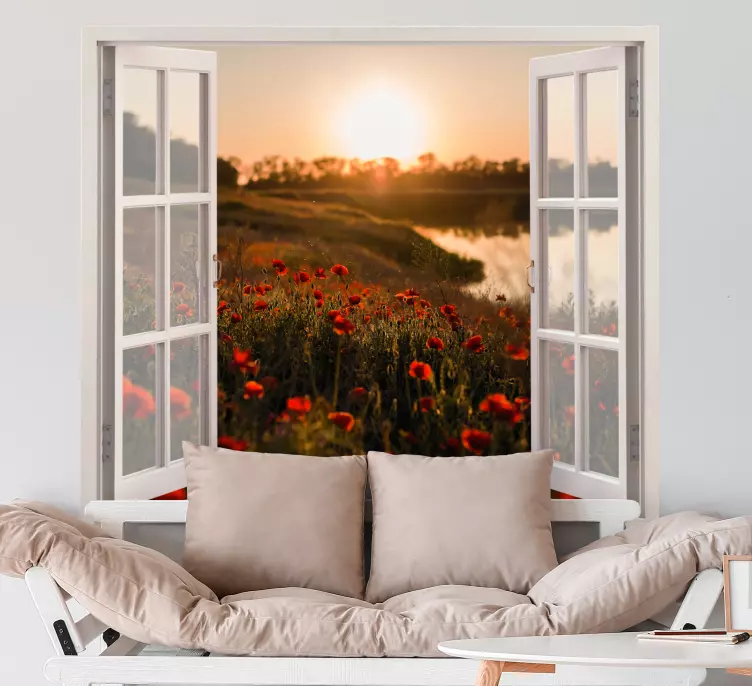 3D views spring poppies field flower wall sticker - TenStickers