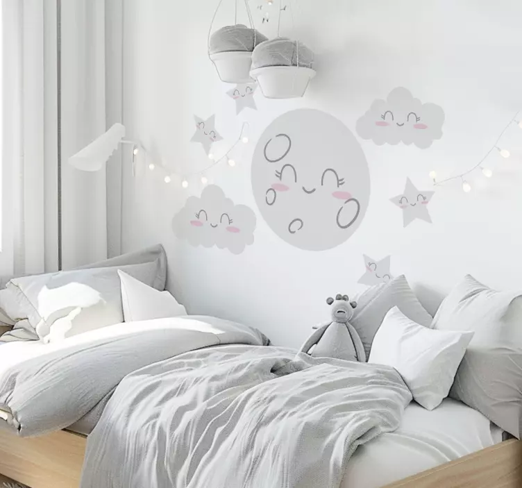 Lovely stars and moon space wall sticker - TenStickers