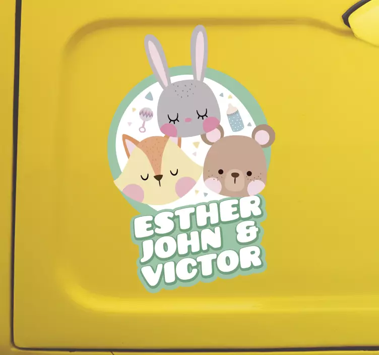 Animals with custom names baby on board sticker - TenStickers