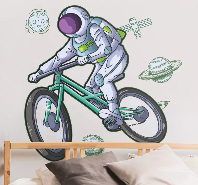 Space wall sticker astronaut bike journey - TenStickers