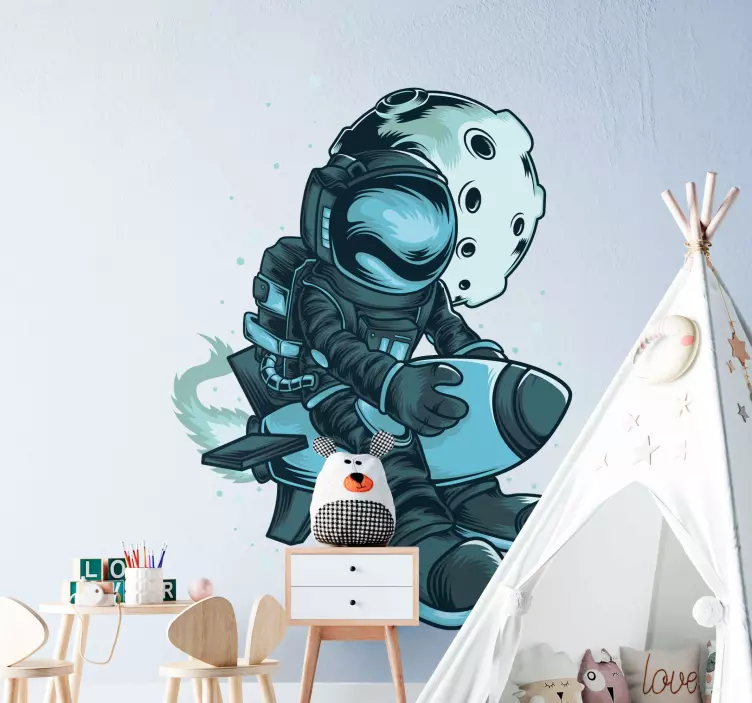 Astronaut Riding Rocket space wall sticker - TenStickers