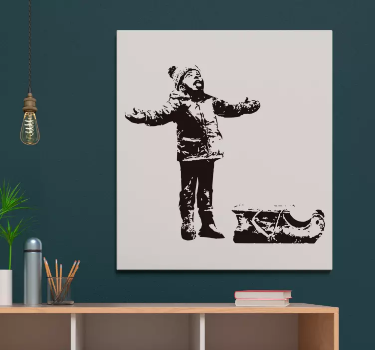 Banksy boy in the snow wall art decal - TenStickers